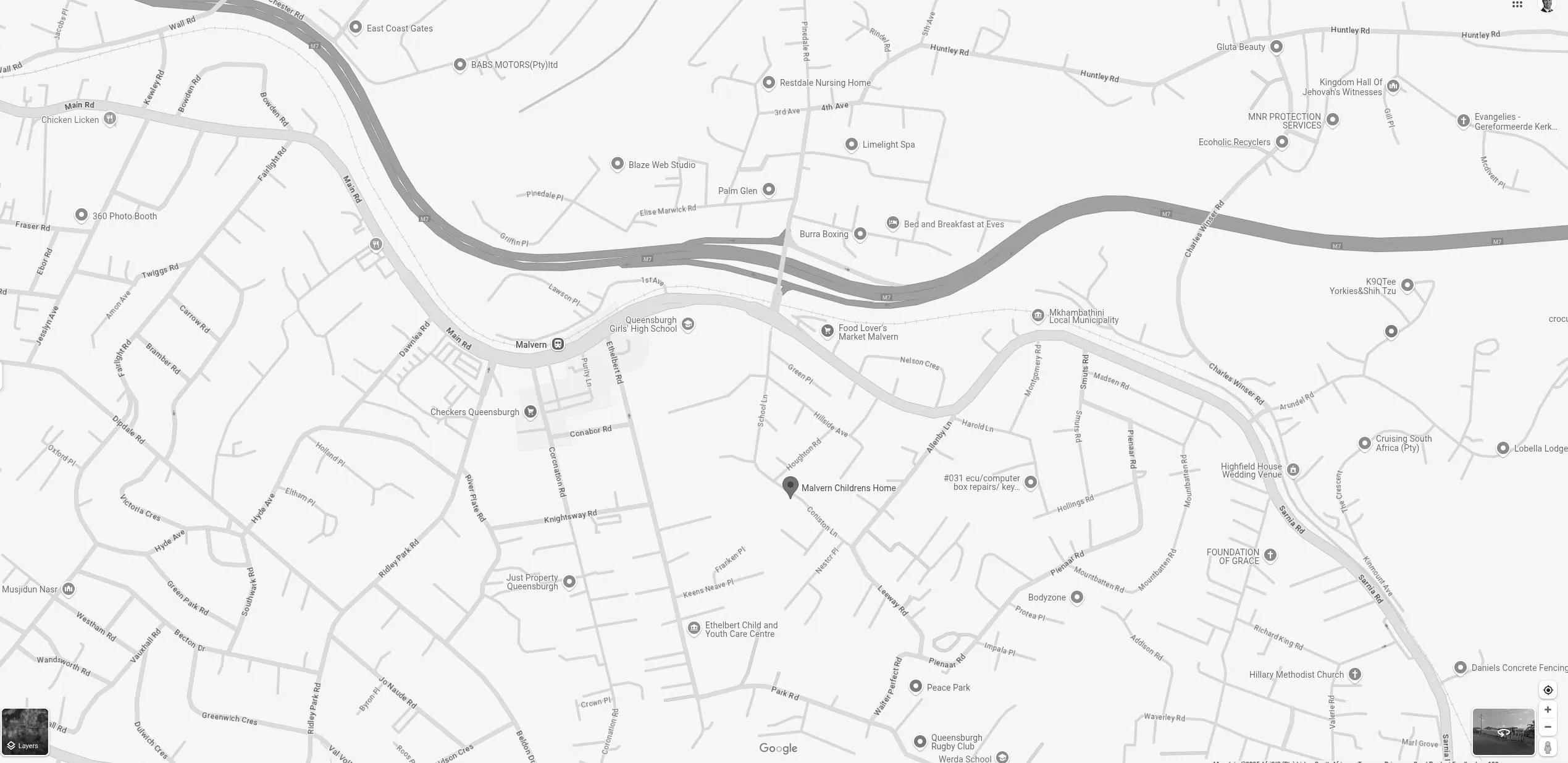 Map showing the location of Malvern Children's Home